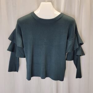 Romeo + Juliet Couture Teal Sweater with Dramatic Ruffle Sleeves, L